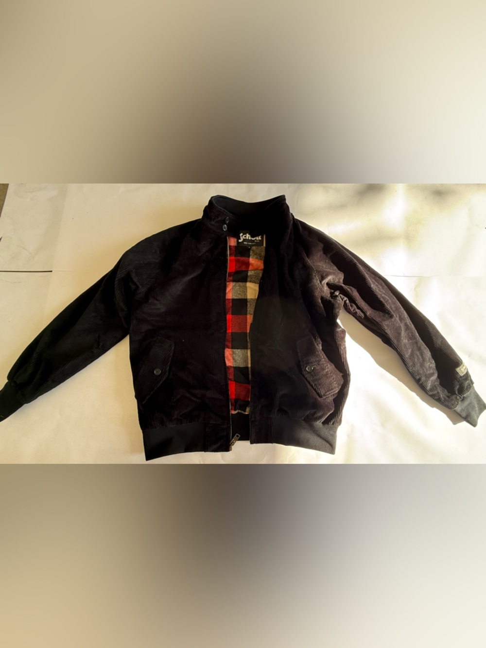 New! Schott Men’s Designer Red and Black Plaid Lined Jacket — Size Large